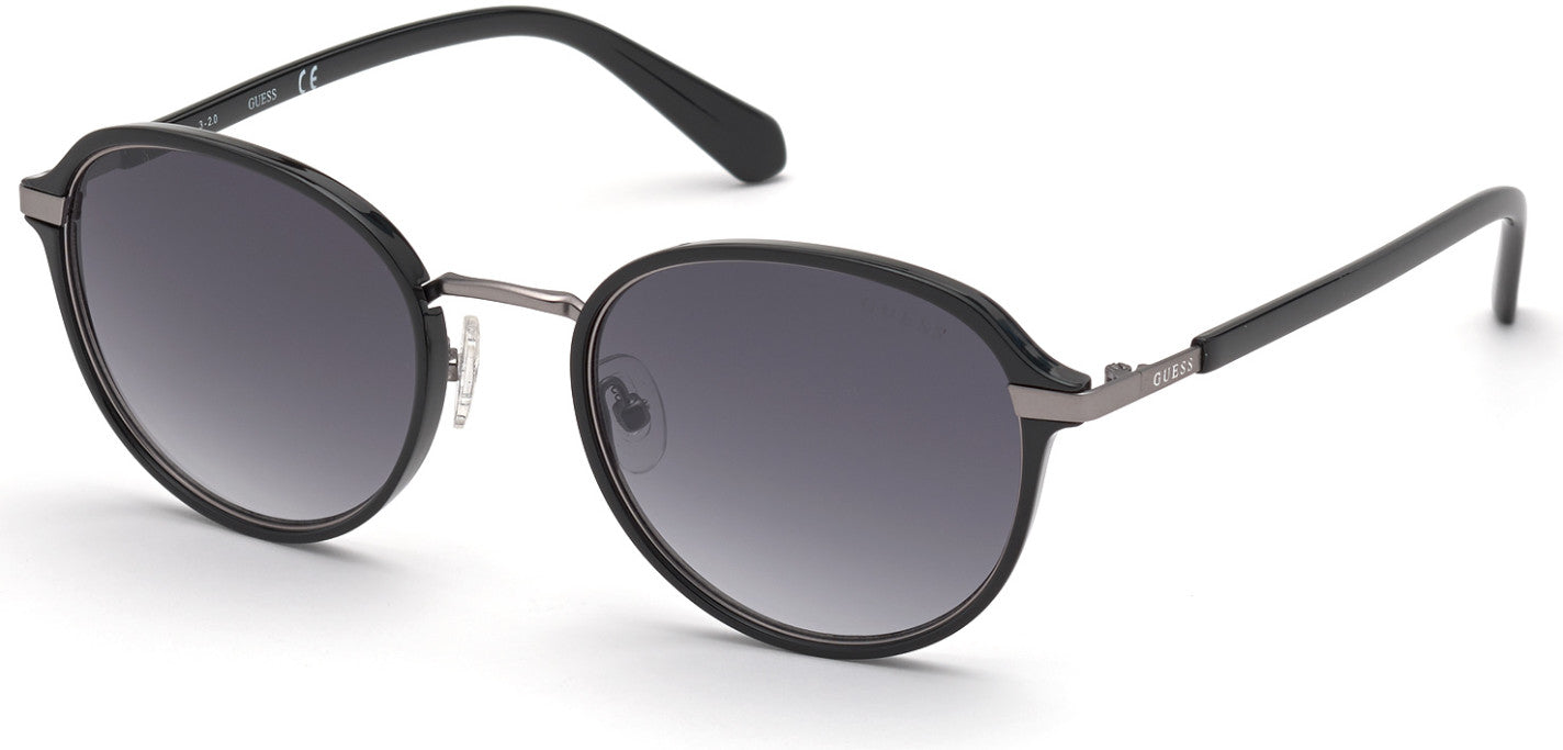 Guess GU00031 Round Sunglasses 01B-01B - Shiny Black  / Gradient Smoke