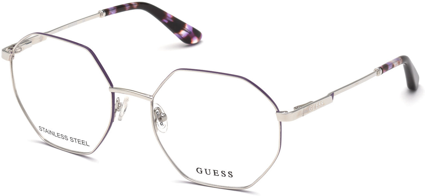 Guess GU2849 Geometric Eyeglasses 010-010 - Shiny Light Nickeltin