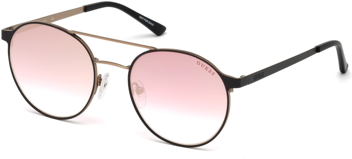 Guess GU3023 Round Sunglasses 02U-02U - Matte Black / Bordeaux Mirror