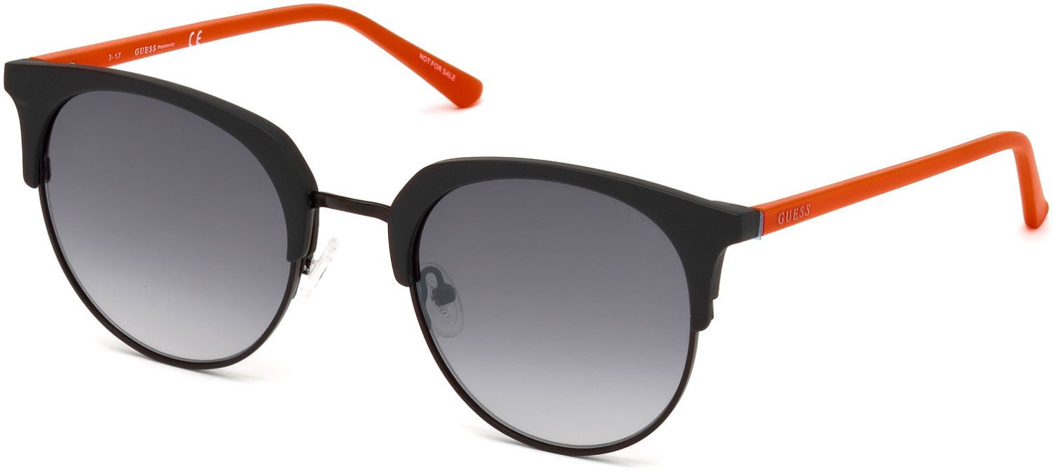 Guess GU3026 Round Sunglasses 01B-01B - Shiny Black  / Gradient Smoke