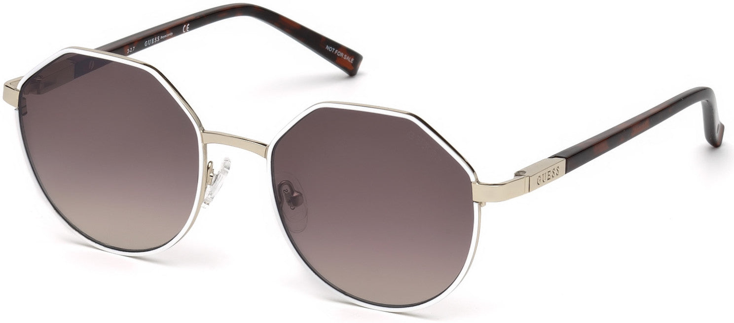 Guess GU3034 Round Sunglasses 24F-24F - White / Gradient Brown Lenses