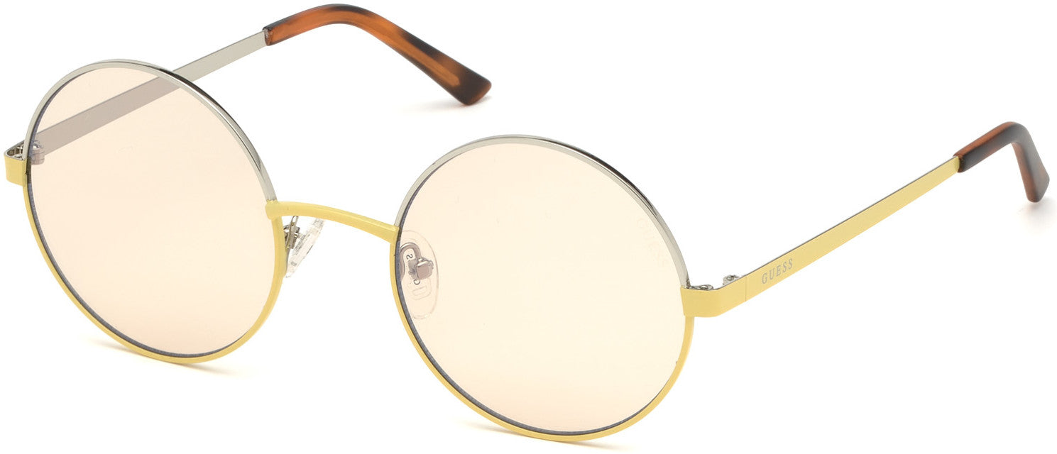 Guess GU3046 Round Sunglasses 39G-39G - Shiny Yellow / Brown Mirror Lenses