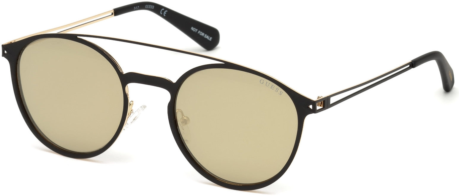 Guess GU6921 Round Sunglasses 02G-02G - Matte Black / Brown Mirror