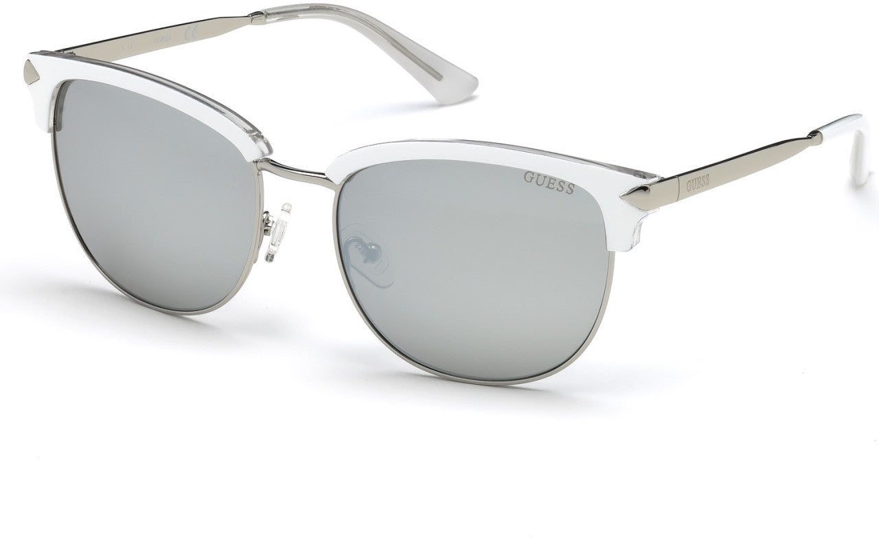 Guess GU7482 Geometric Sunglasses 21C-21C - White / Smoke Mirror