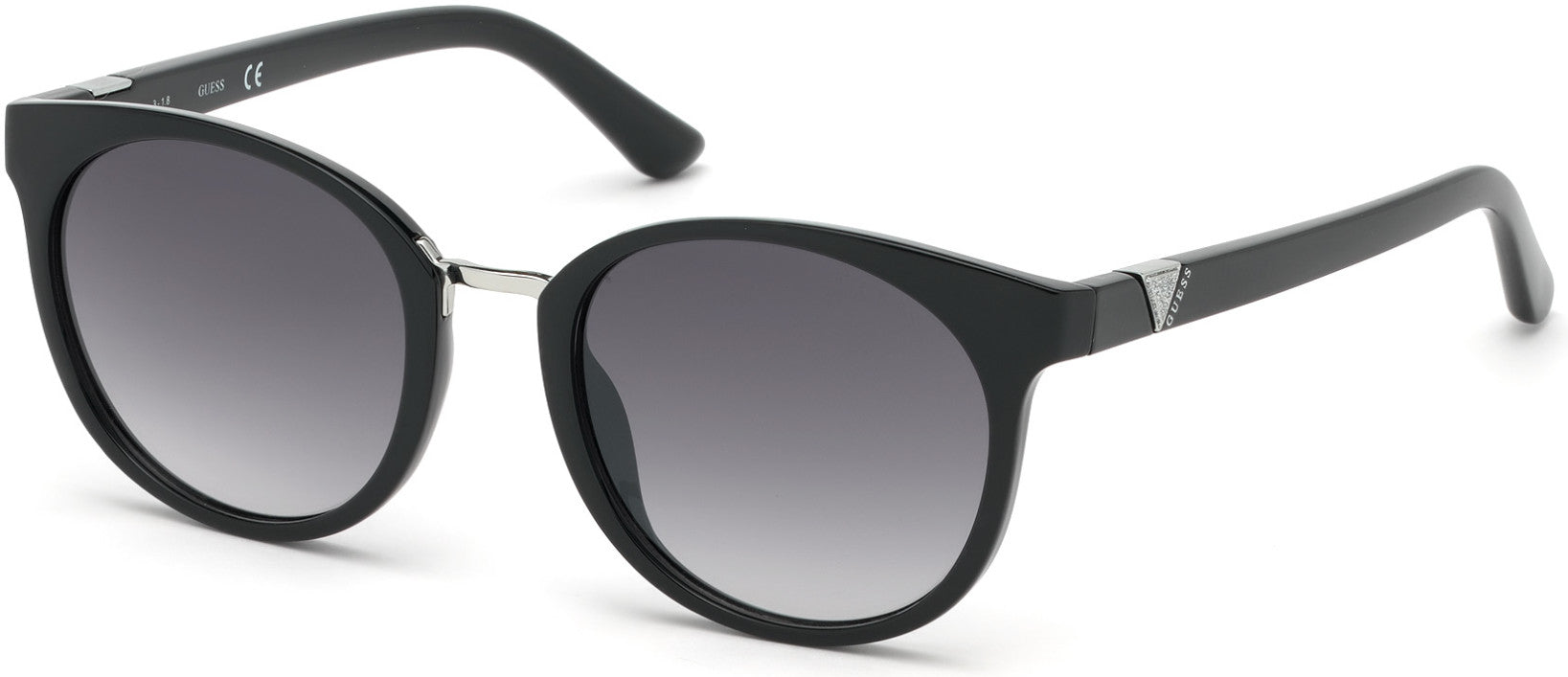 Guess GU7601 Round Sunglasses 01B-01B - Shiny Black / Gradient Smoke Lenses
