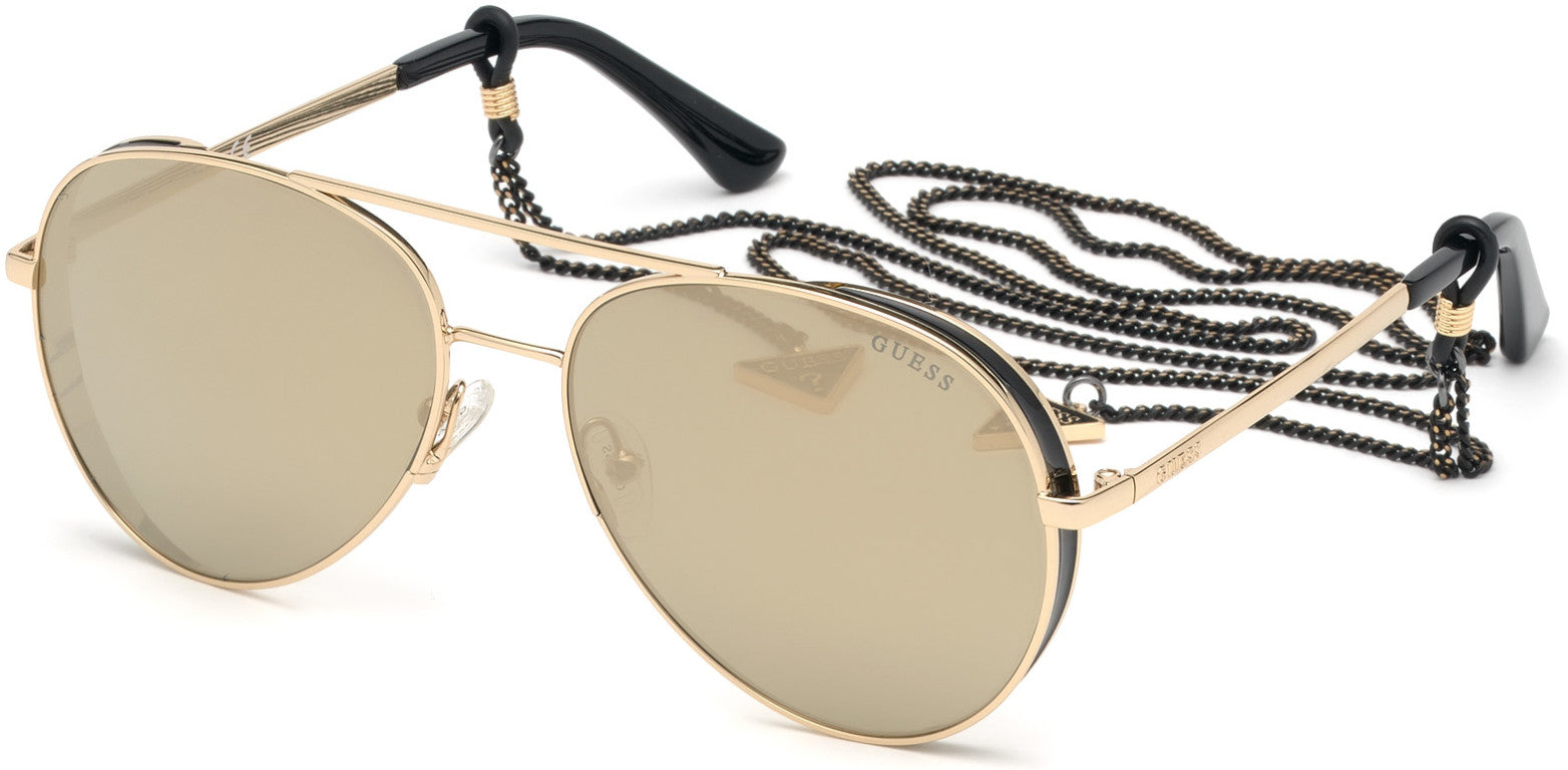 Guess GU7607 Pilot Sunglasses 32G-32G - Gold / Brown Mirror Lenses