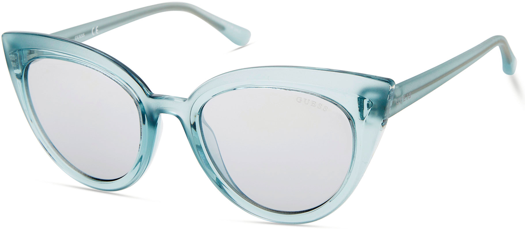 Guess GU7628 Cat Sunglasses 93C-93C - Shiny Light Green / Smoke Mirror Lenses