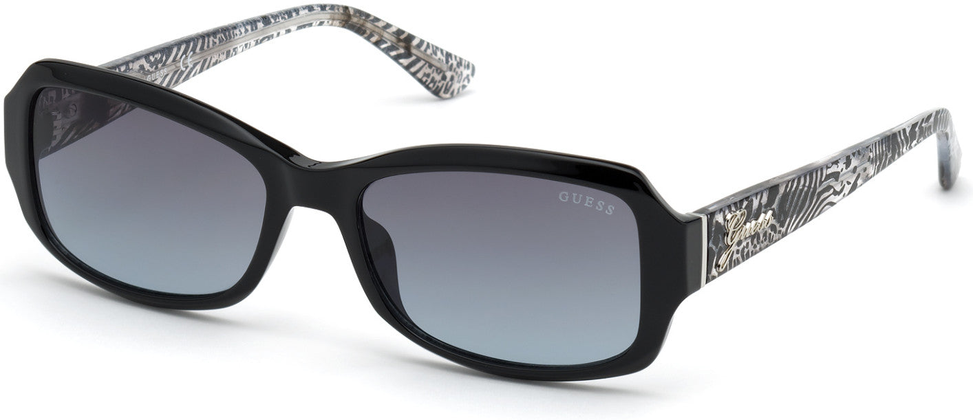 Guess GU7683 Rectangular Sunglasses 01B-01B - Shiny Black  / Gradient Smoke