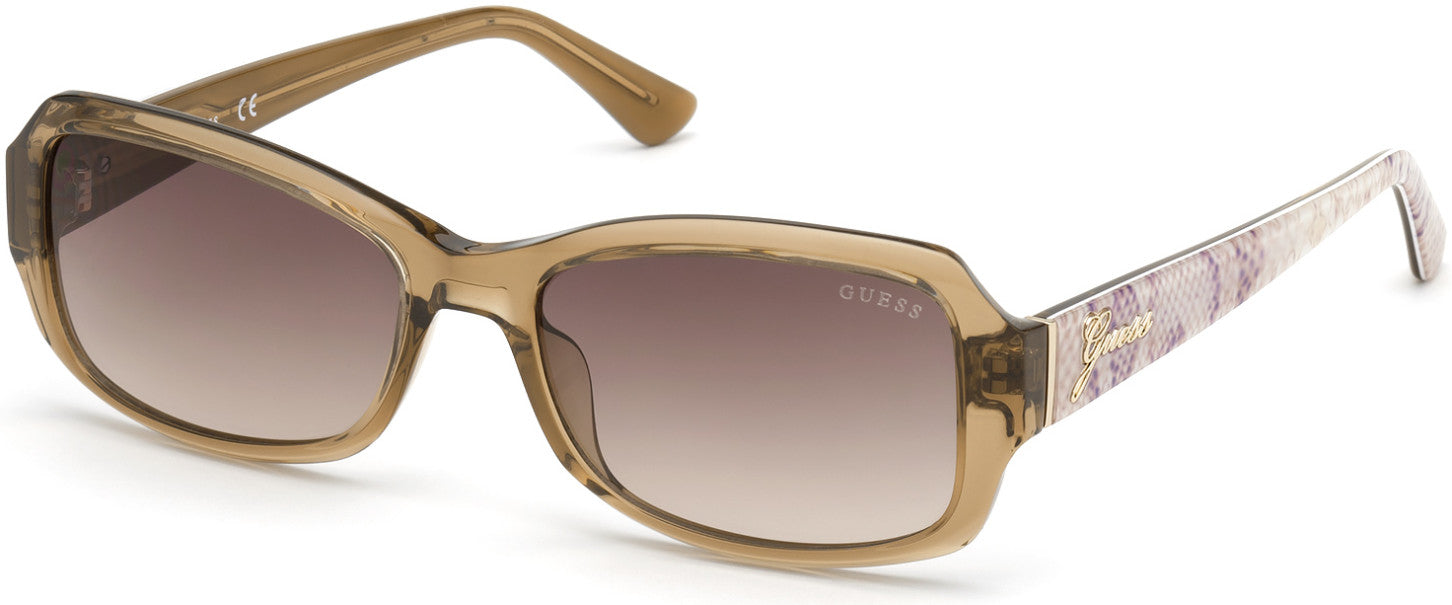 Guess GU7683 Rectangular Sunglasses 45F-45F - Shiny Light Brown / Gradient Brown