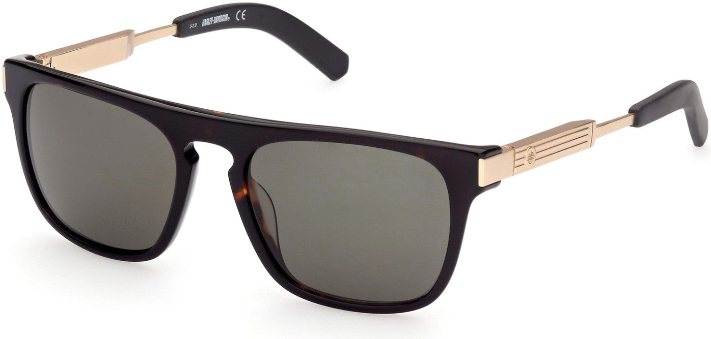 Harley-Davidson HD1004X Square Sunglasses 52N-52N - Dark Havana / Green