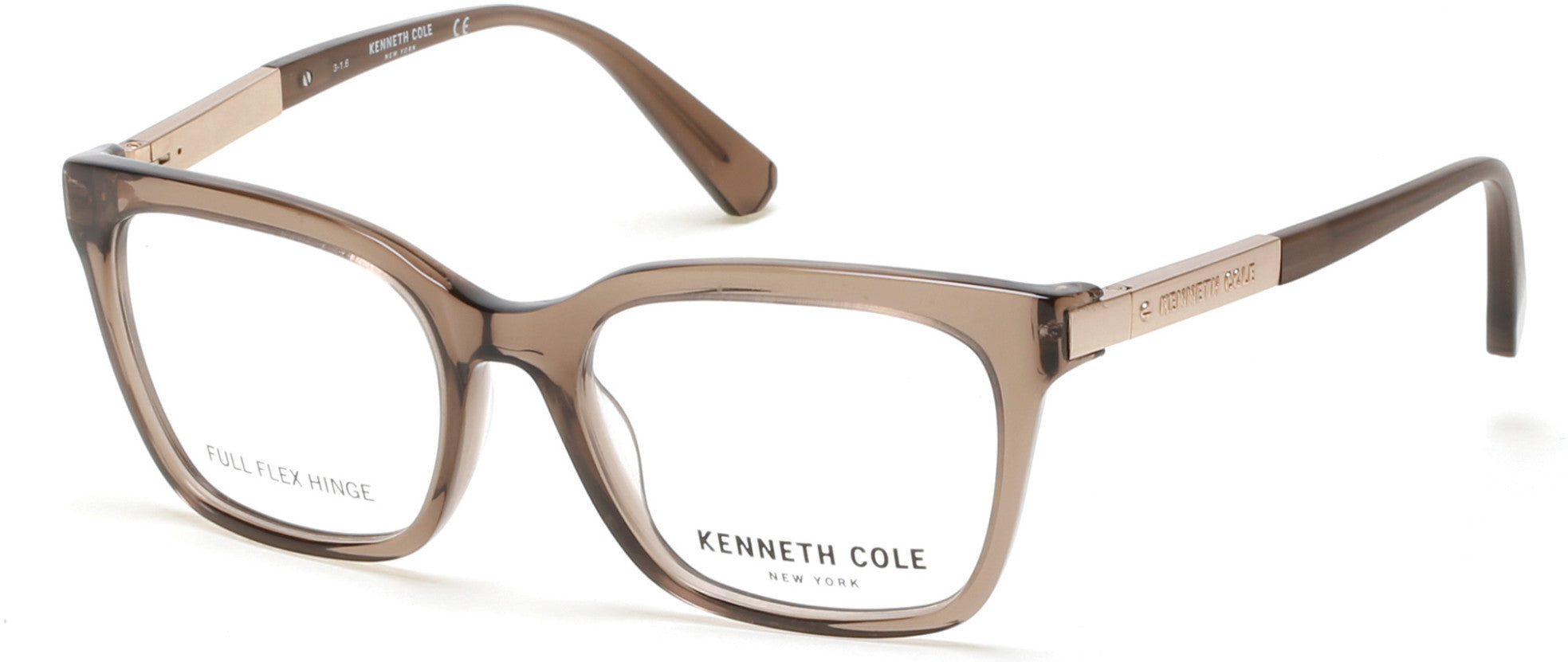 Kenneth Cole New York,Kenneth Cole Reaction KC0255 Geometric Eyeglasses 045-045 - Shiny Light Brown
