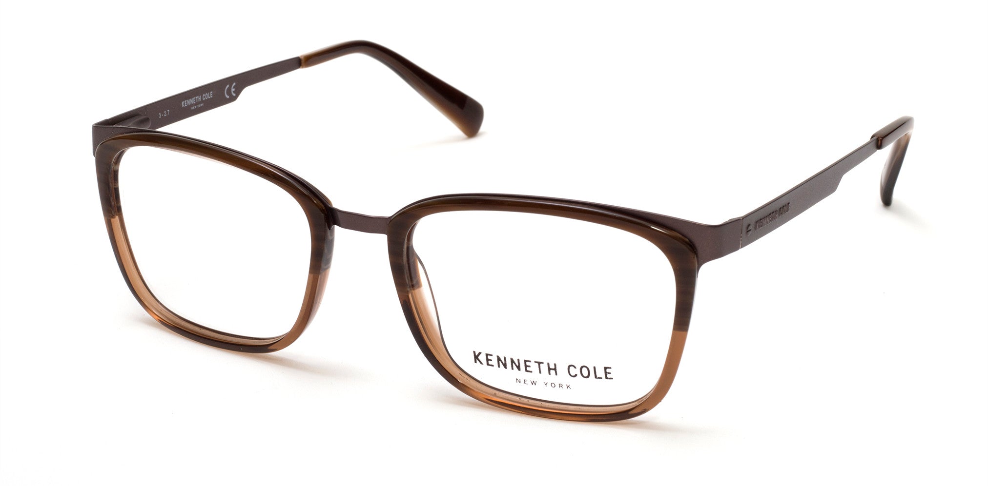 Kenneth Cole New York,Kenneth Cole Reaction KC0274 Geometric Eyeglasses 062-062 - Brown Horn