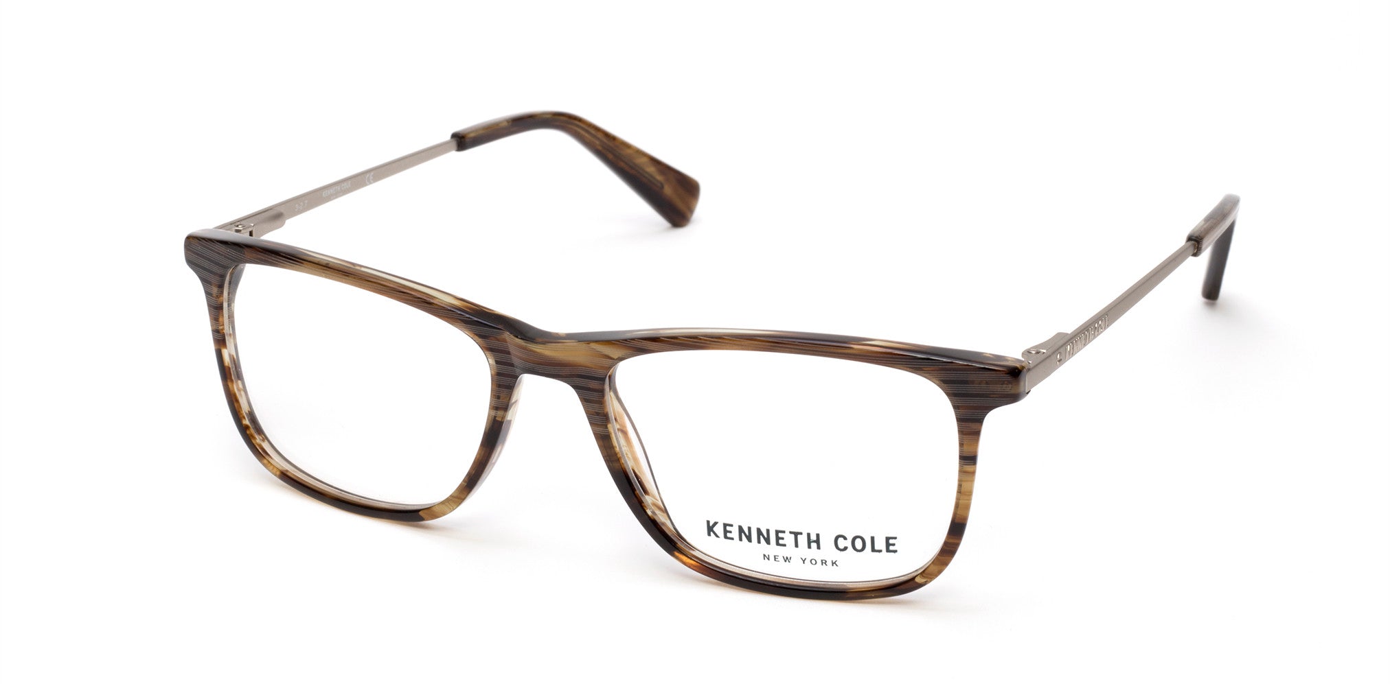 Kenneth Cole New York,Kenneth Cole Reaction KC0277 Geometric Eyeglasses 045-045 - Shiny Light Brown