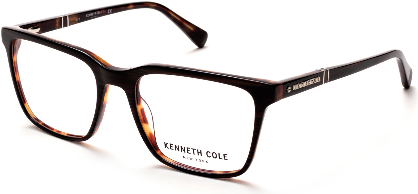 Kenneth Cole New York,Kenneth Cole Reaction KC0290 Geometric Eyeglasses 062-062 - Brown Horn