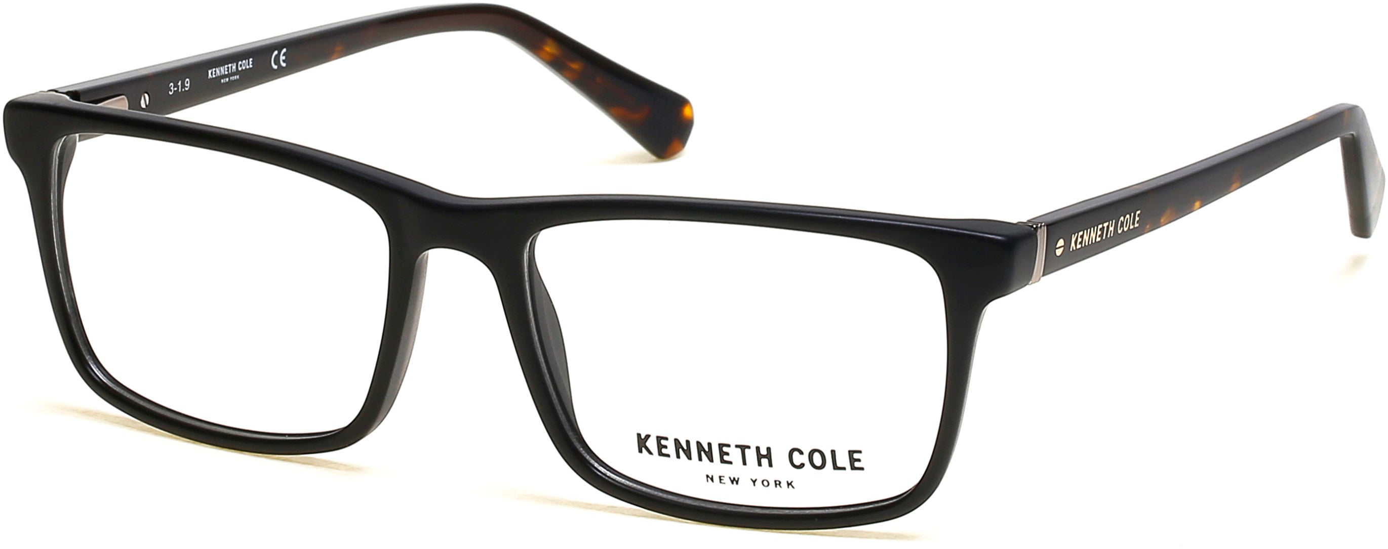 Kenneth Cole New York,Kenneth Cole Reaction KC0300 Rectangular Eyeglasses 001-001 - Shiny Black