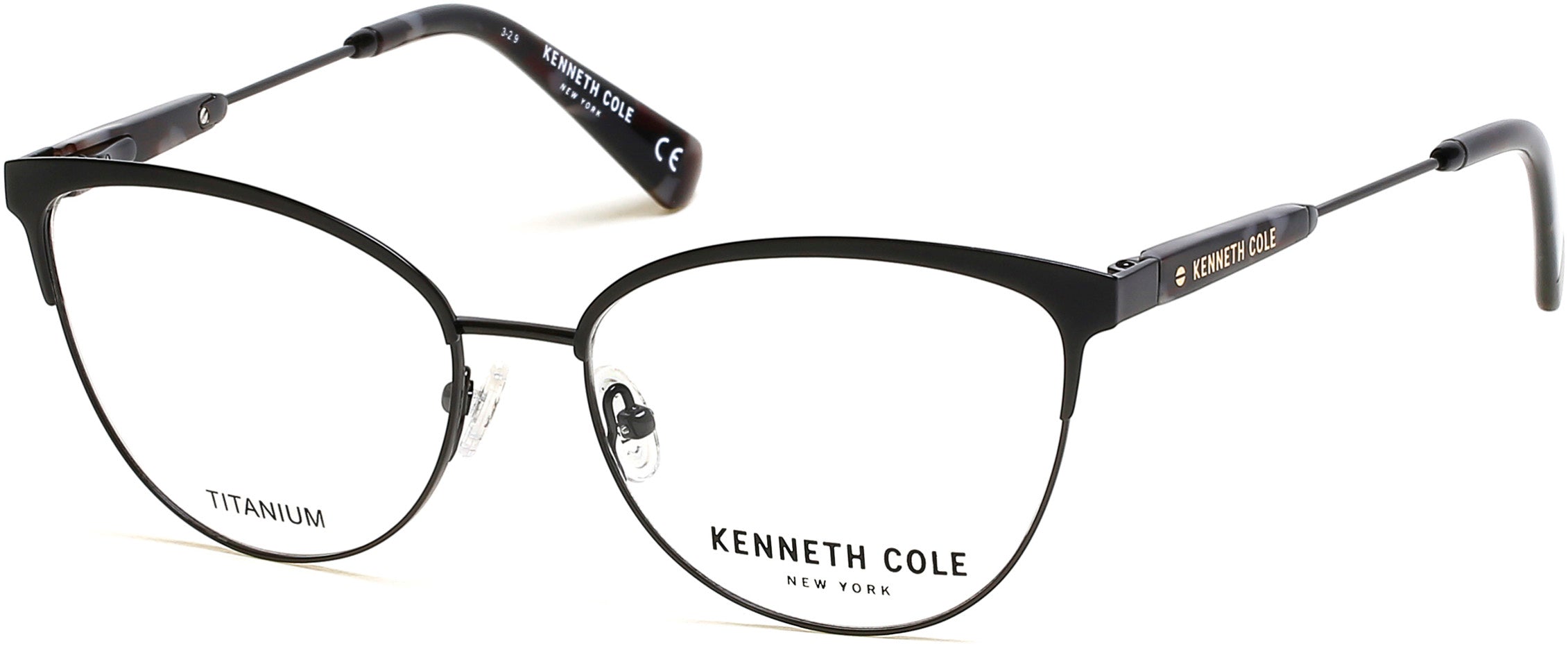 Kenneth Cole New York,Kenneth Cole Reaction KC0301 Round Eyeglasses 001-001 - Shiny Black