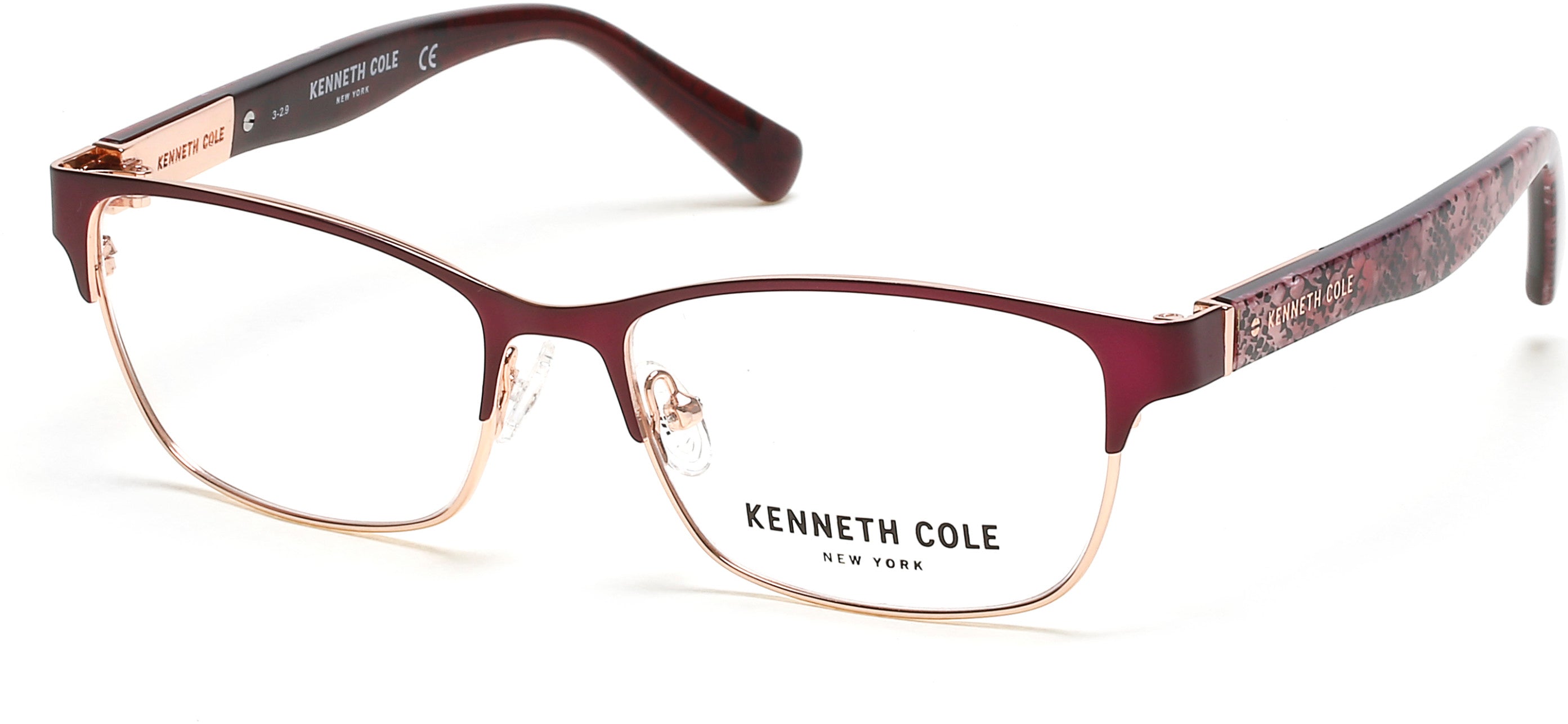 Kenneth Cole New York,Kenneth Cole Reaction KC0317 Rectangular Eyeglasses 070-070 - Matte Bordeaux