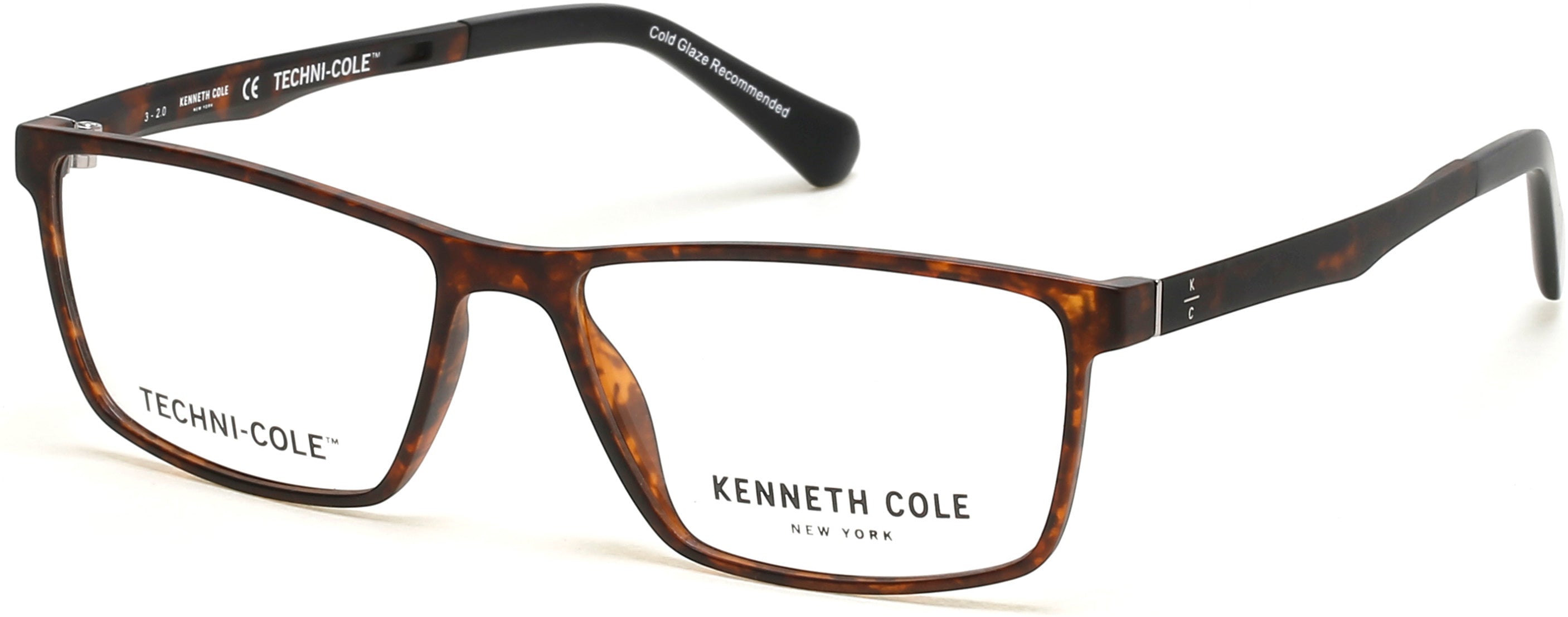 Kenneth Cole New York,Kenneth Cole Reaction KC0318 Rectangular Eyeglasses 052-052 - Dark Havana