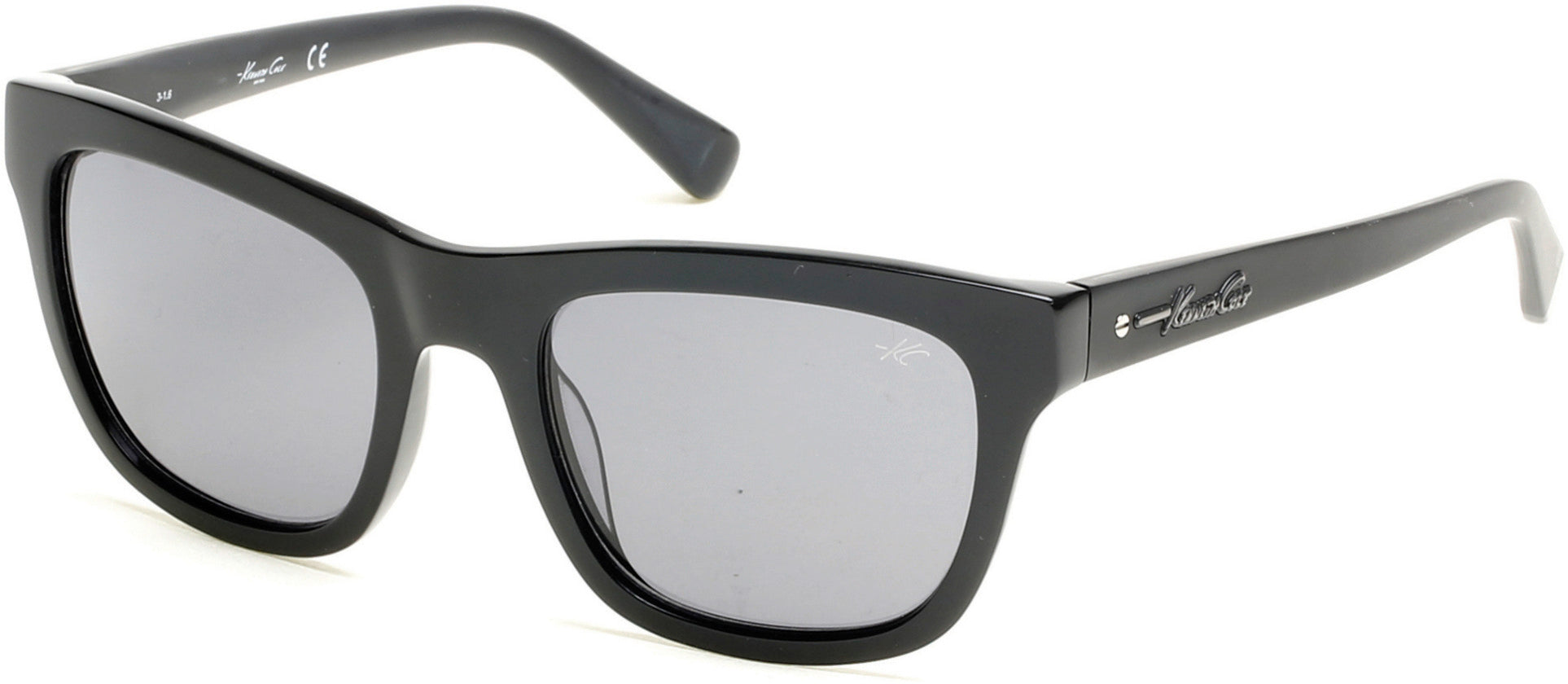 Kenneth Cole New York,Kenneth Cole Reaction KC7201 Geometric Sunglasses 01D-01D - Shiny Black  / Smoke Polarized