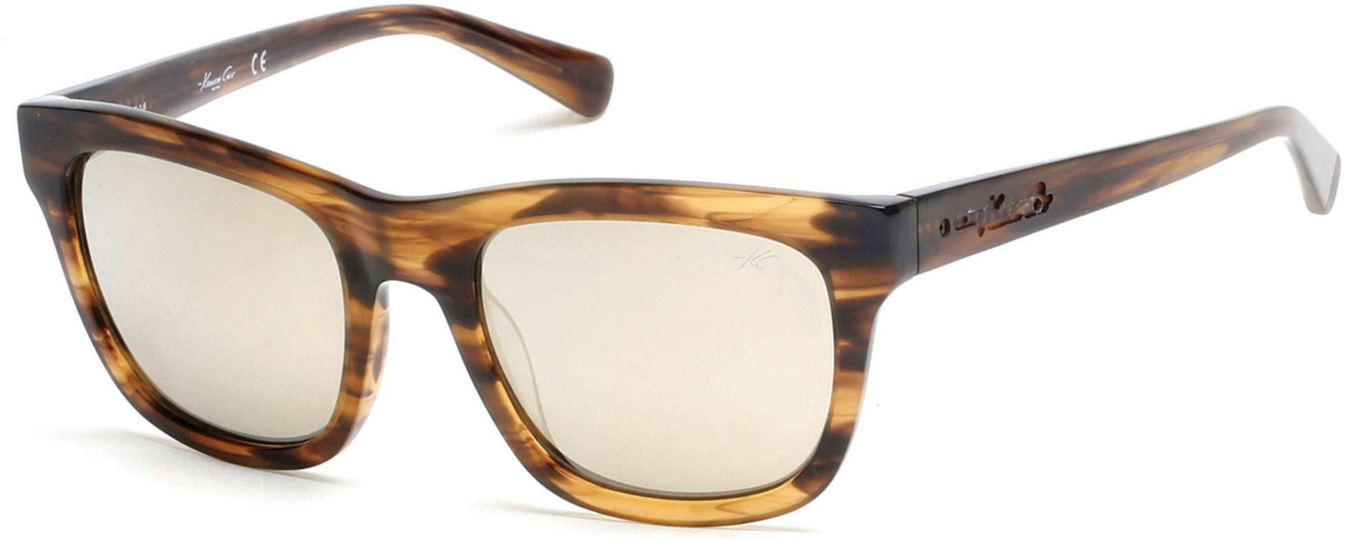 Kenneth Cole New York,Kenneth Cole Reaction KC7201 Geometric Sunglasses 62C-62C - Brown Horn / Smoke Mirror