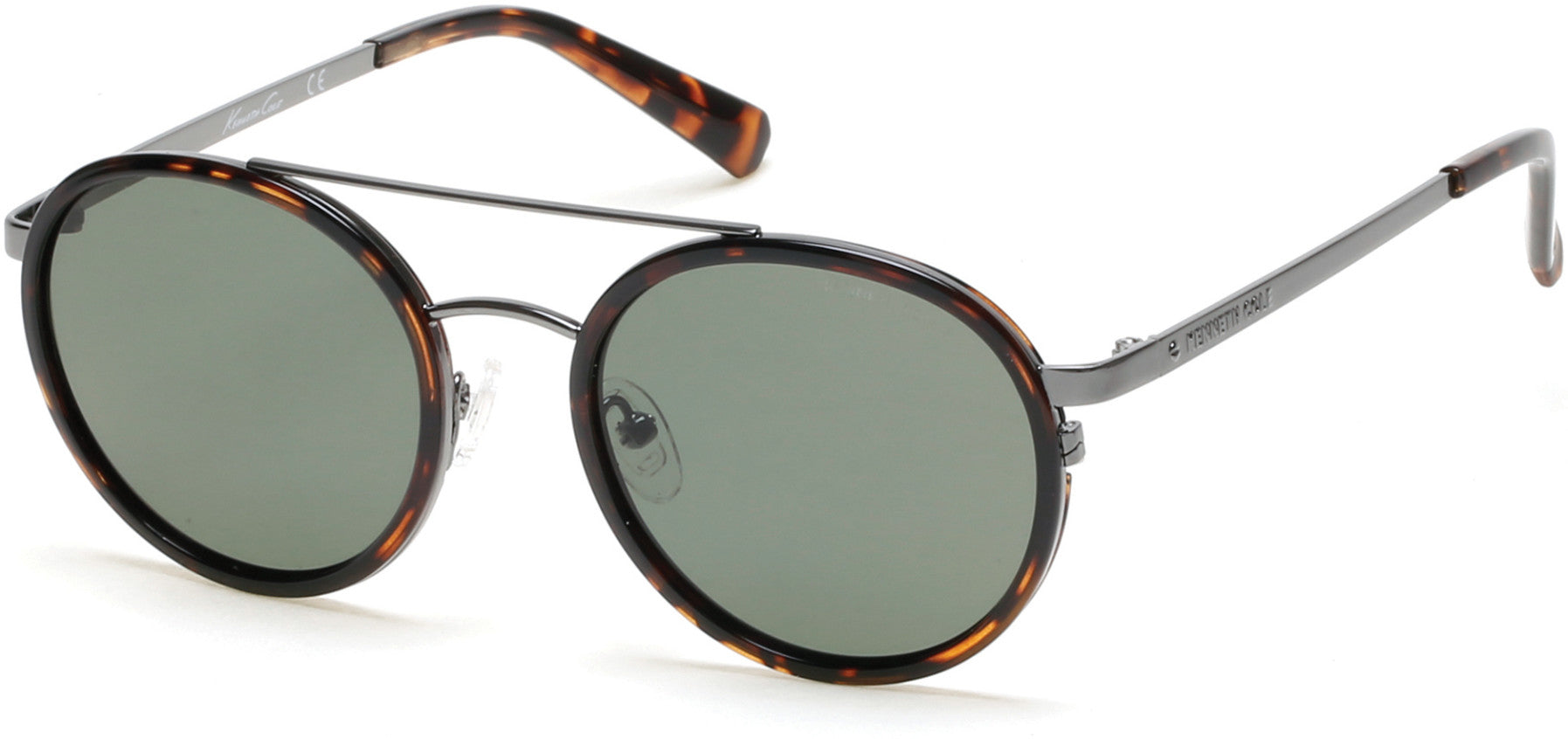 Kenneth Cole New York,Kenneth Cole Reaction KC7204 Round Sunglasses 52R-52R - Dark Havana / Green Polarized