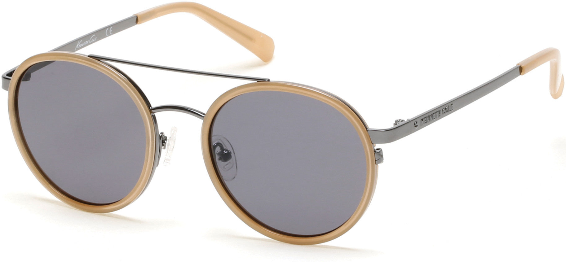 Kenneth Cole New York,Kenneth Cole Reaction KC7204 Round Sunglasses 57A-57A - Shiny Beige / Smoke
