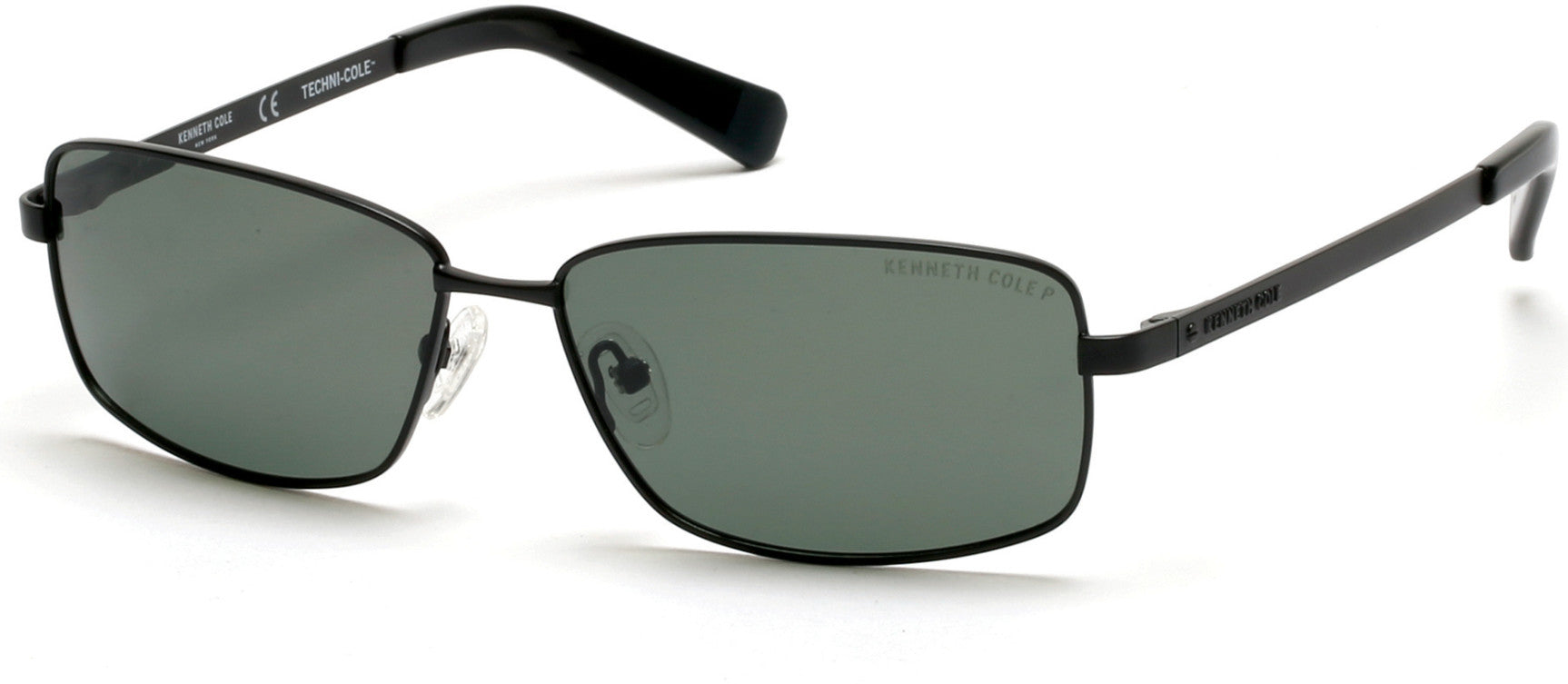 Kenneth Cole New York,Kenneth Cole Reaction KC7212 Sunglasses 02R-02R - Matte Black / Green Polarized