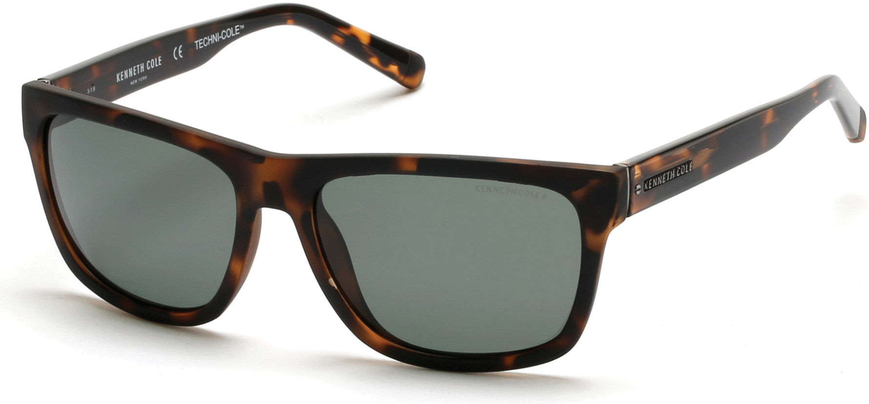 Kenneth Cole New York,Kenneth Cole Reaction KC7215 Sunglasses 52R-52R - Dark Havana / Green Polarized