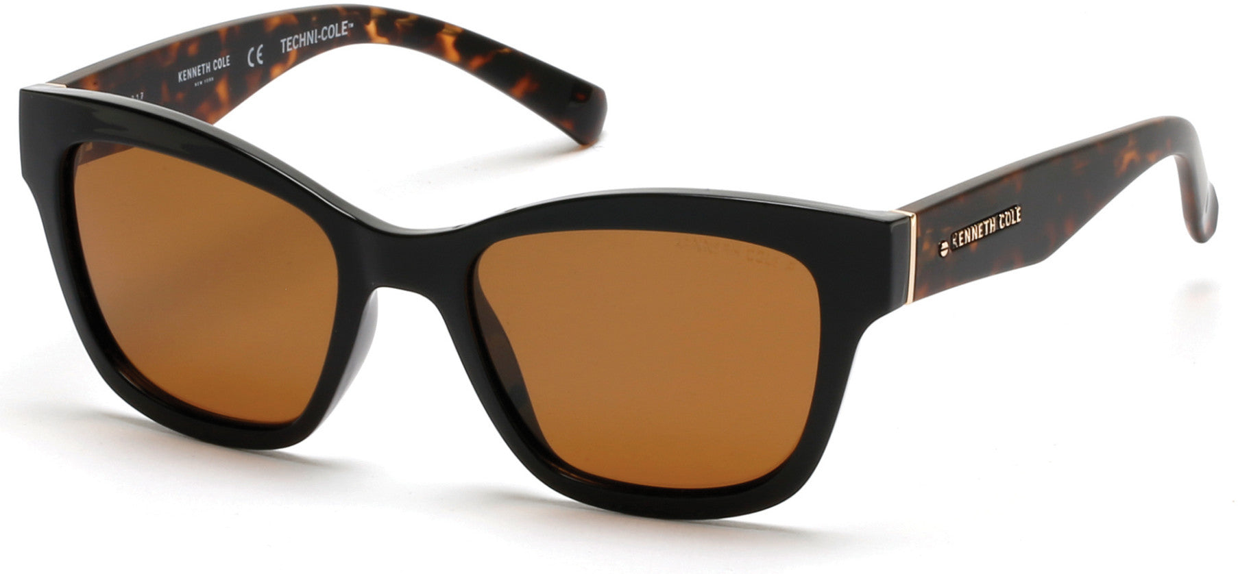 Kenneth Cole New York,Kenneth Cole Reaction KC7217 Sunglasses 01H-01H - Shiny Black / Brown Polarized Lenses