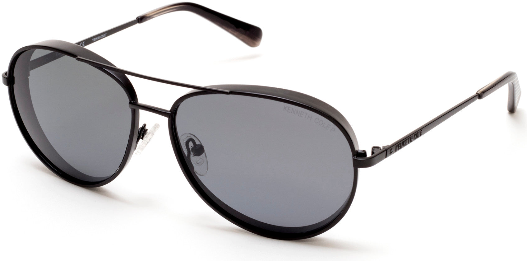 Kenneth Cole New York,Kenneth Cole Reaction KC7223 Pilot Sunglasses 02D-02D - Matte Black / Smoke Polarized Lenses