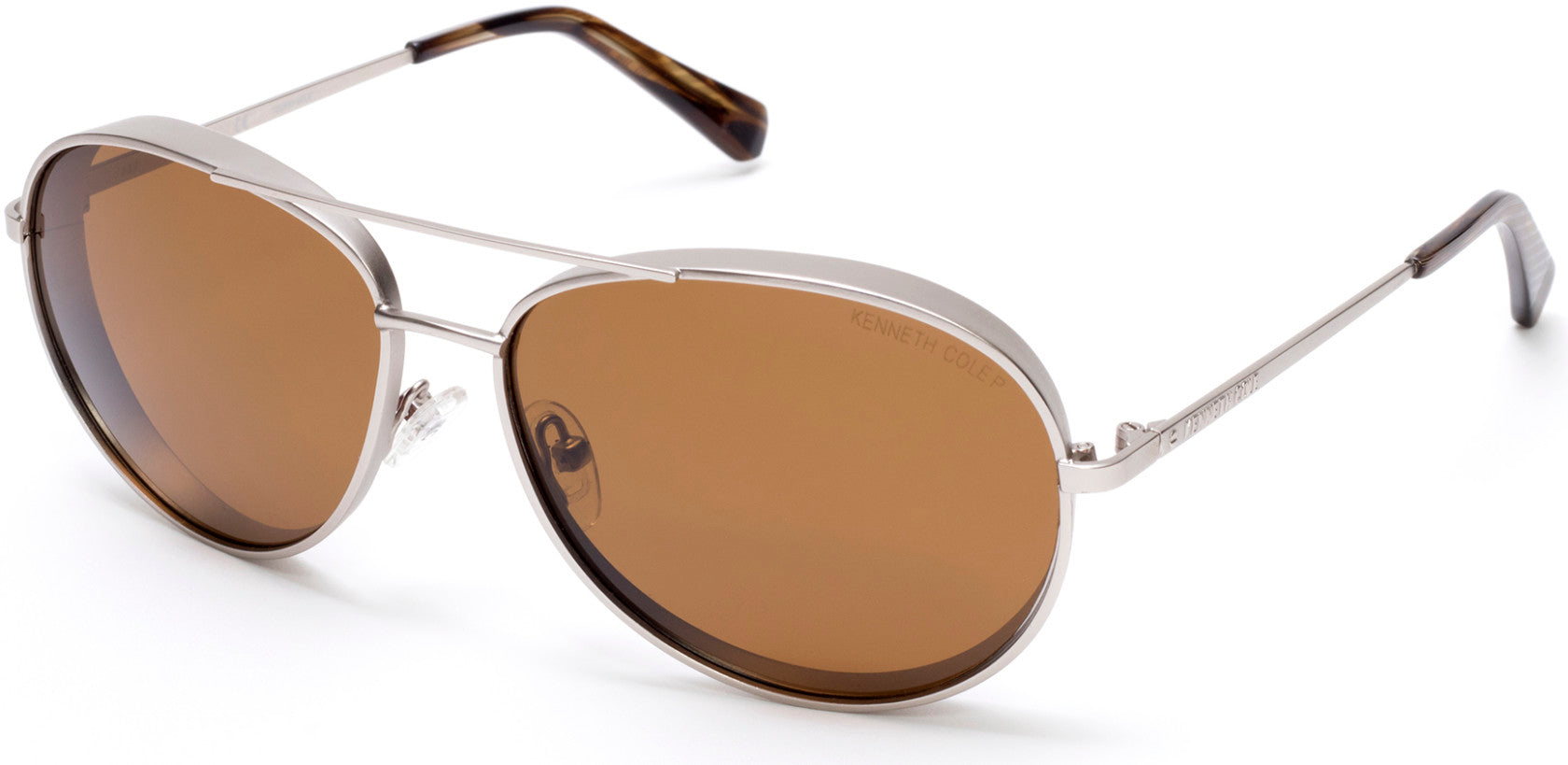Kenneth Cole New York,Kenneth Cole Reaction KC7223 Pilot Sunglasses 11H-11H - Matte Light Nickeltin / Brown Polarized Lenses