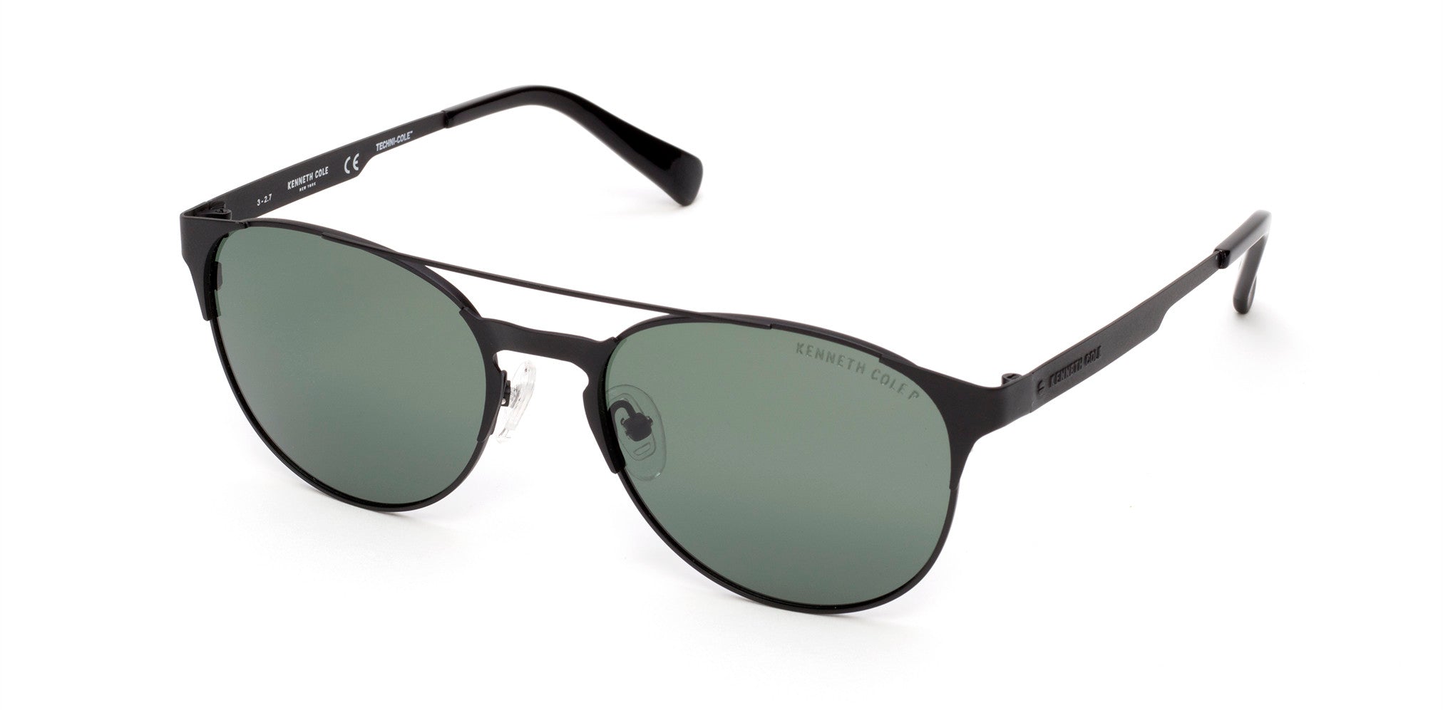 Kenneth Cole New York,Kenneth Cole Reaction KC7224 Round Sunglasses 02R-02R - Matte Black / Green Polarized Lenses