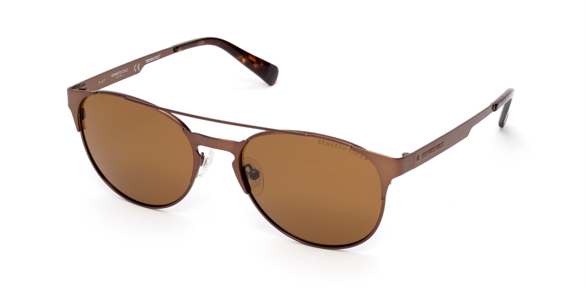 Kenneth Cole New York,Kenneth Cole Reaction KC7224 Round Sunglasses 49H-49H - Matte Dark Brown / Brown Polarized Lenses