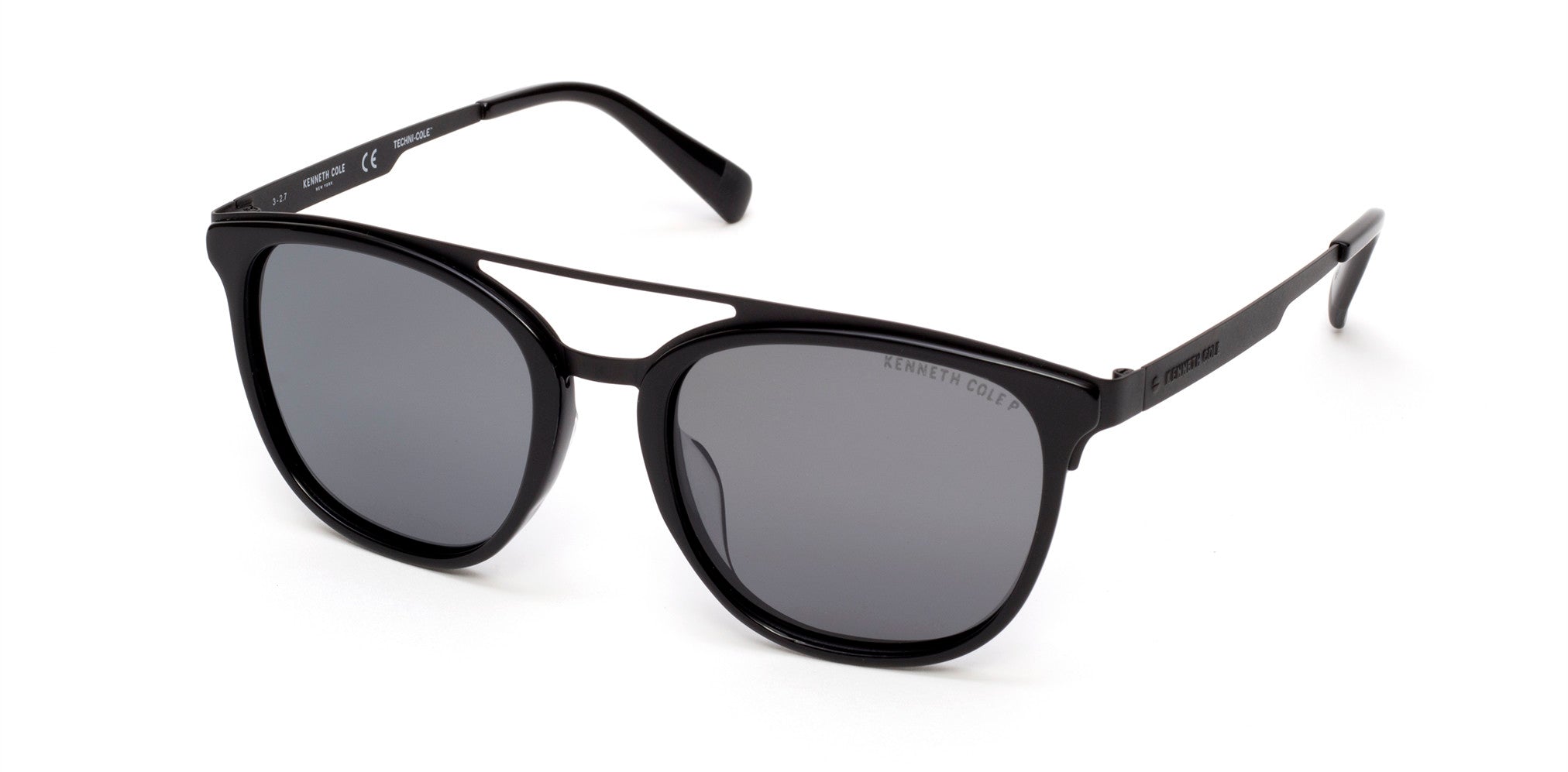 Kenneth Cole New York,Kenneth Cole Reaction KC7225 Geometric Sunglasses 02D-02D - Matte Black / Smoke Polarized Lenses