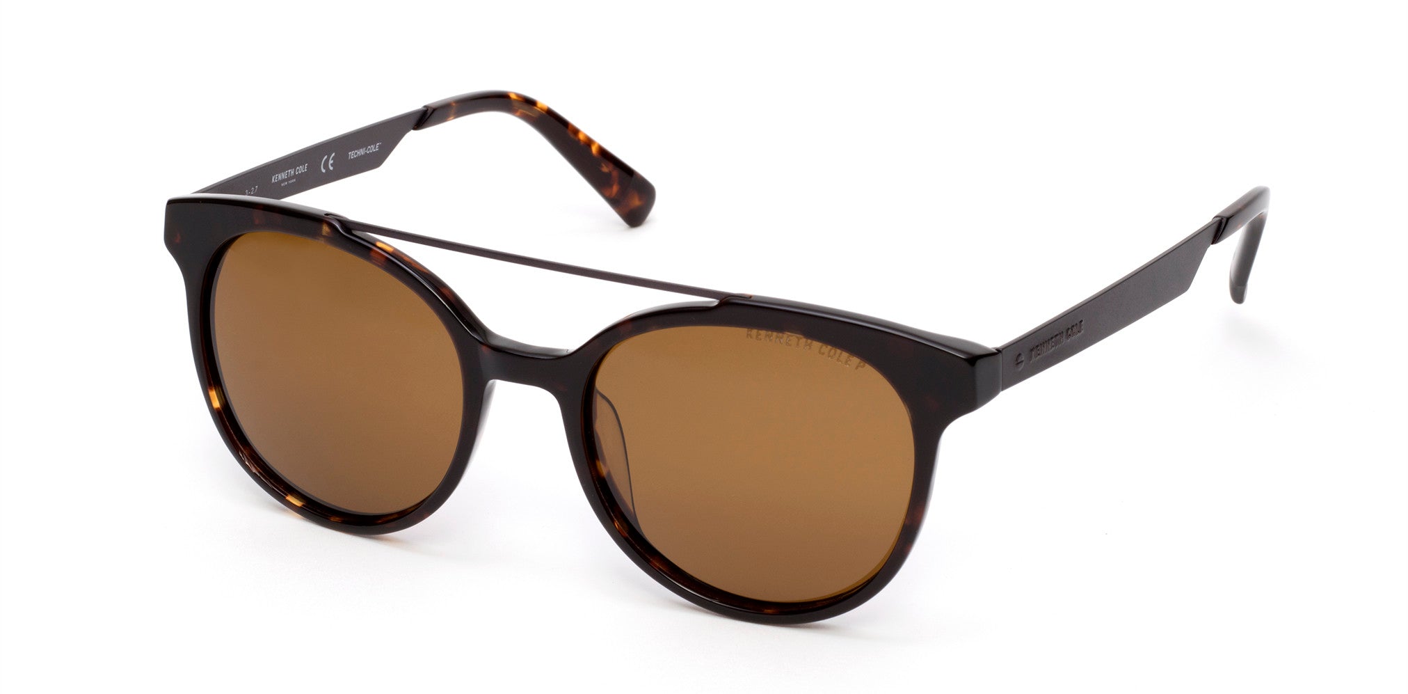 Kenneth Cole New York,Kenneth Cole Reaction KC7226 Round Sunglasses 52H-52H - Dark Havana / Brown Polarized