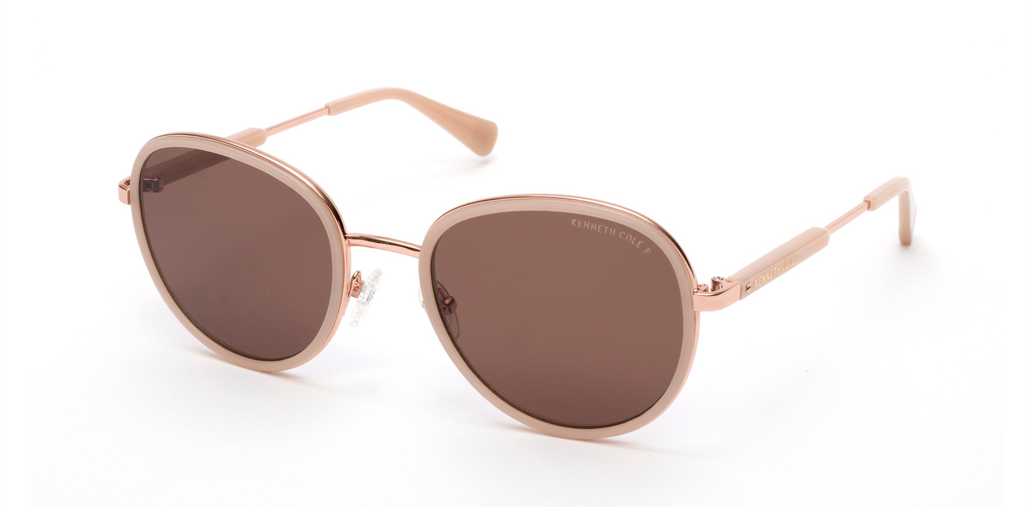 Kenneth Cole New York,Kenneth Cole Reaction KC7227 Round Sunglasses 57H-57H - Shiny Beige / Brown Polarized Lenses