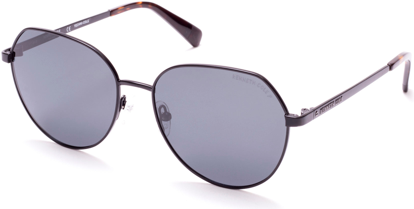 Kenneth Cole New York,Kenneth Cole Reaction KC7230 Round Sunglasses 02D-02D - Matte Black / Smoke Polarized Lenses