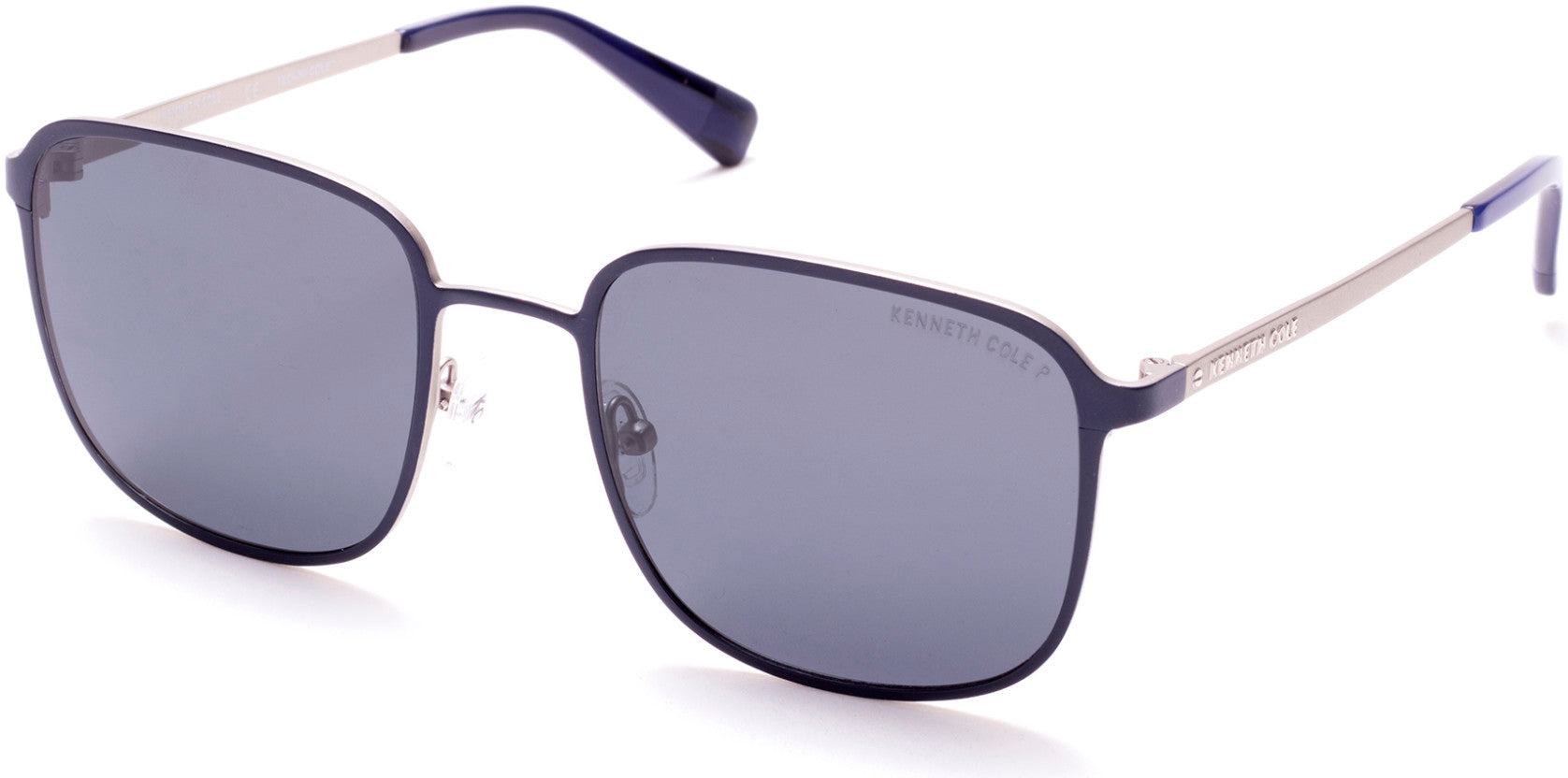 Kenneth Cole New York,Kenneth Cole Reaction KC7231 Geometric Sunglasses 91D-91D - Matte Blue / Smoke Polarized Lenses