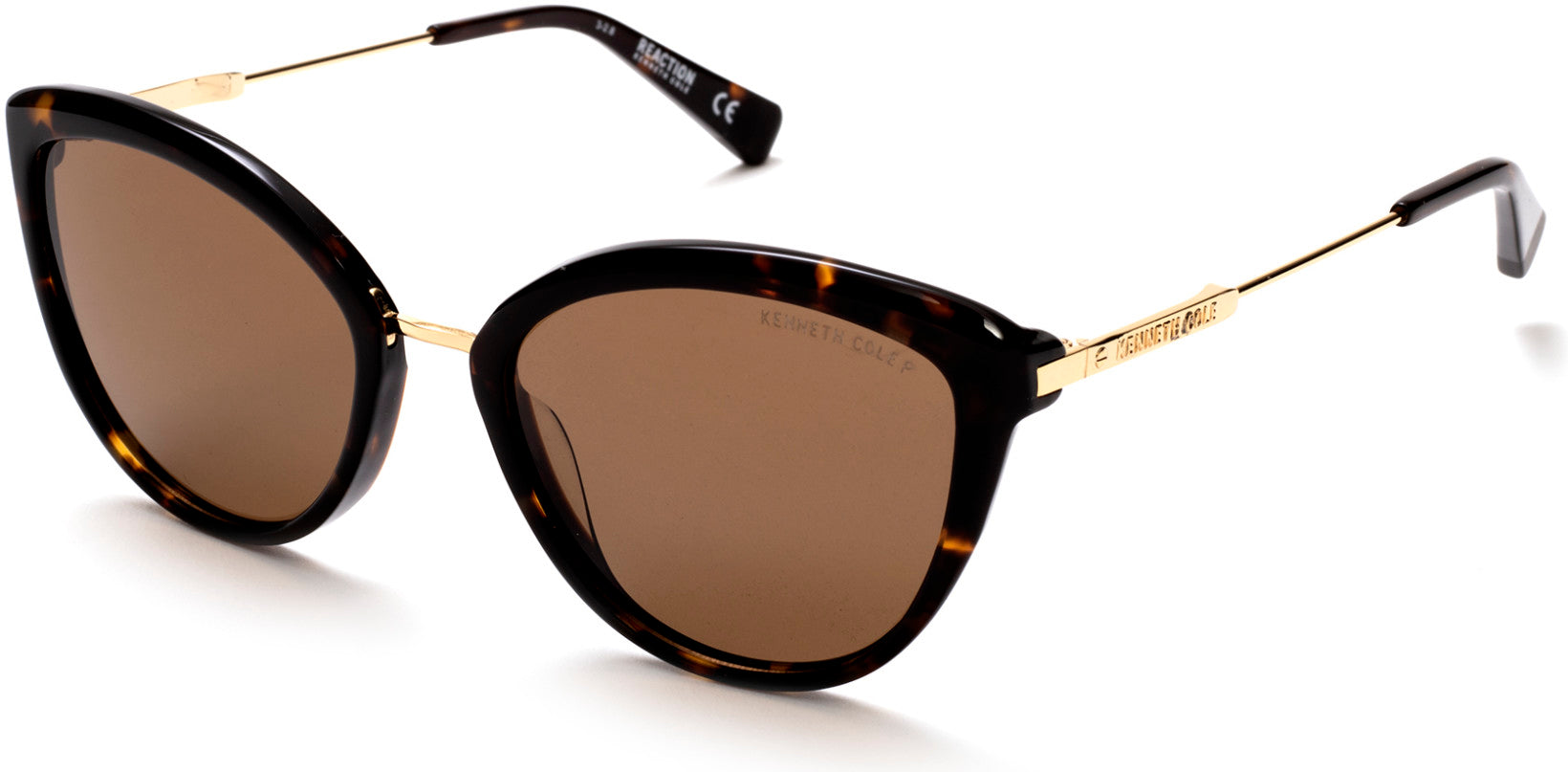 Kenneth Cole New York,Kenneth Cole Reaction KC7236 Cat Sunglasses 52H-52H - Dark Havana / Brown Polarized Lenses