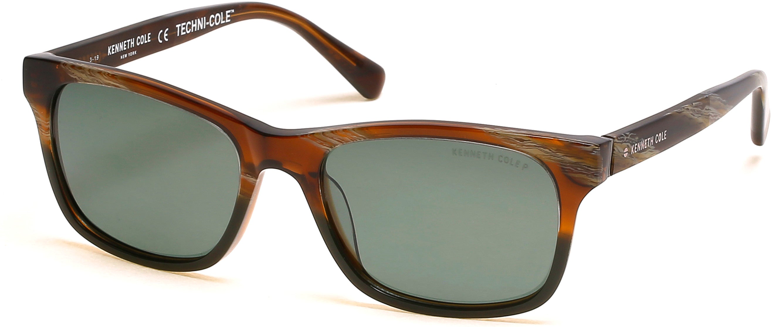 Kenneth Cole New York,Kenneth Cole Reaction KC7240 Square Sunglasses 98H-98H - Dark Green / Brown Polarized