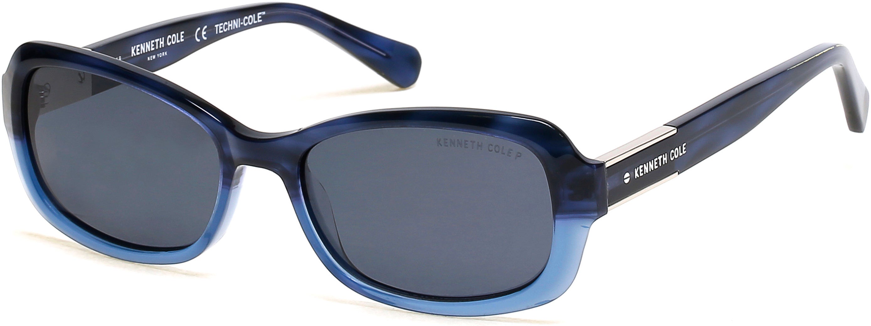 Kenneth Cole New York,Kenneth Cole Reaction KC7241 Oval Sunglasses 90D-90D - Shiny Blue / Smoke Polarized