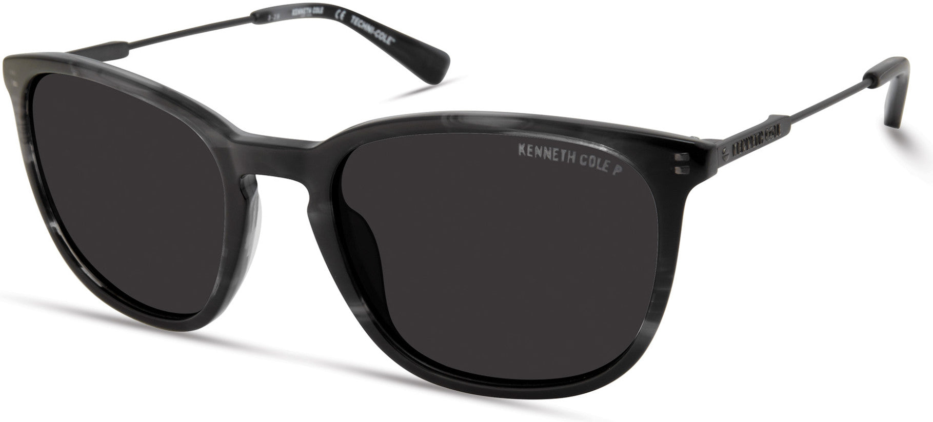 Kenneth Cole New York,Kenneth Cole Reaction KC7244 Square Sunglasses 05D-05D - Black / Smoke Polarized