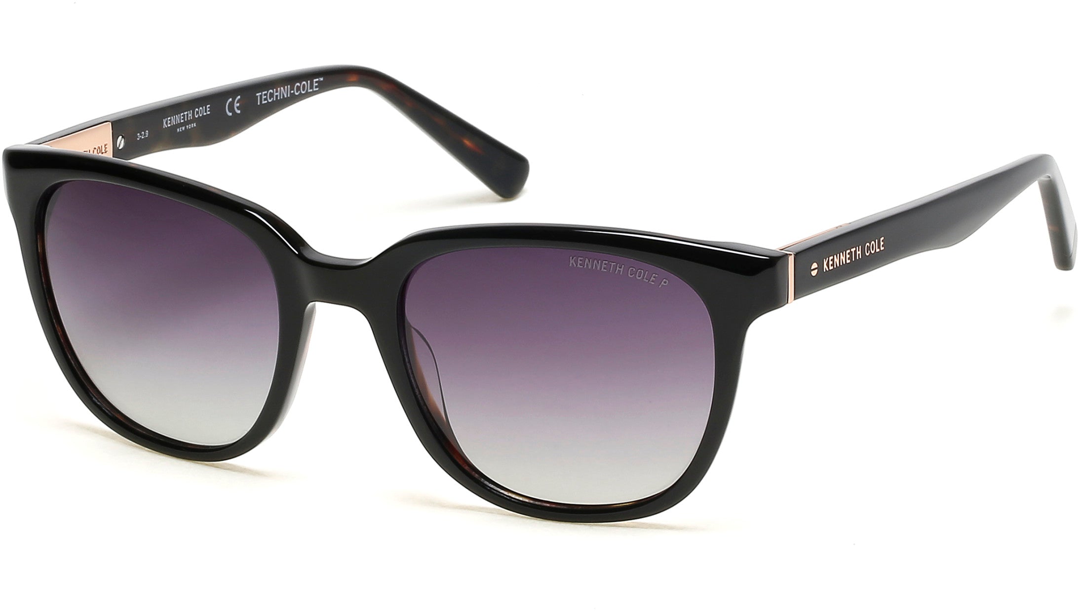 Kenneth Cole New York,Kenneth Cole Reaction KC7247 Square Sunglasses 05D-05D - Black / Smoke Polarized