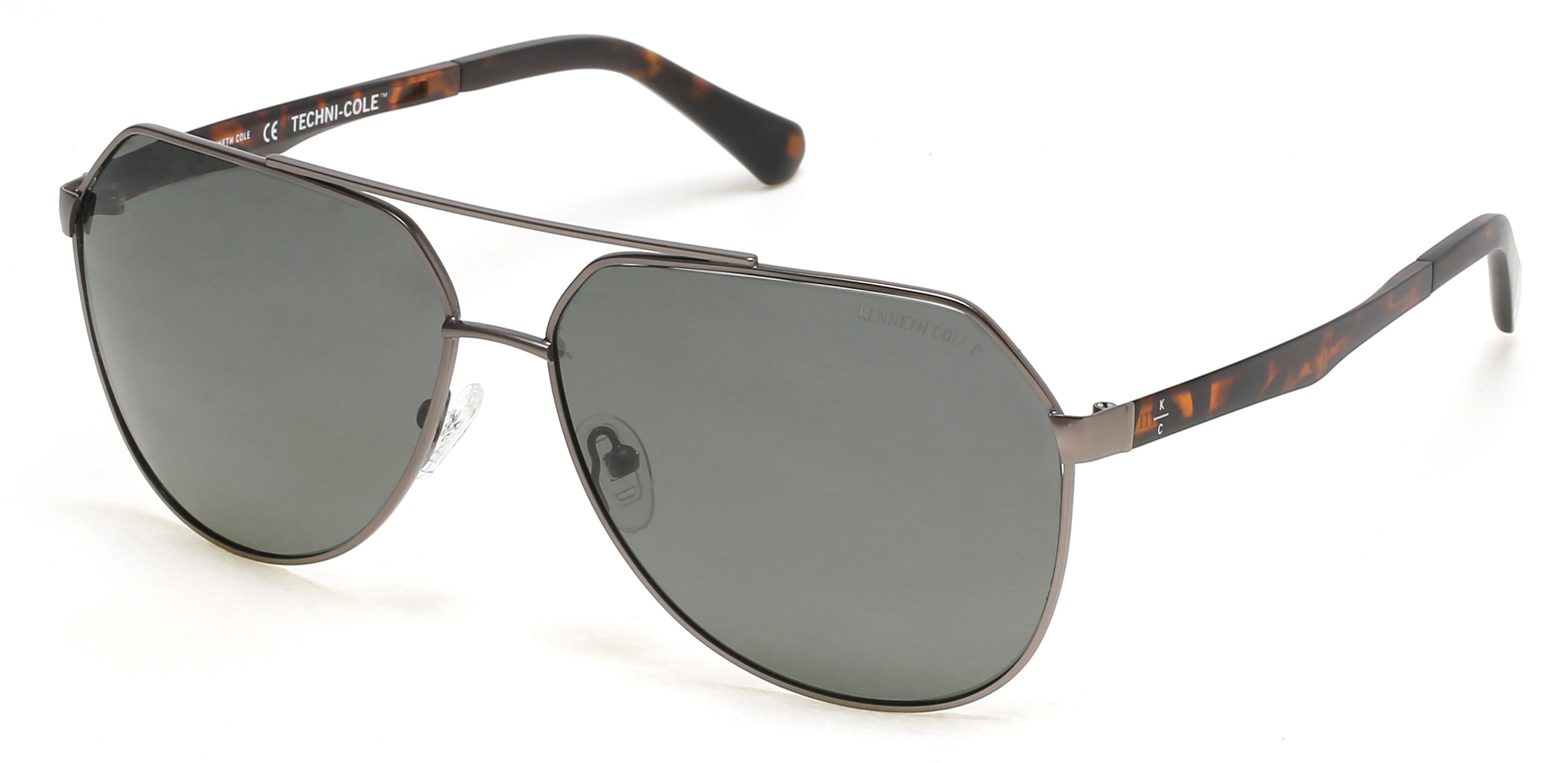 Kenneth Cole New York,Kenneth Cole Reaction KC7252 Pilot Sunglasses 09R-09R - Matte Gunmetal  / Green Polarized