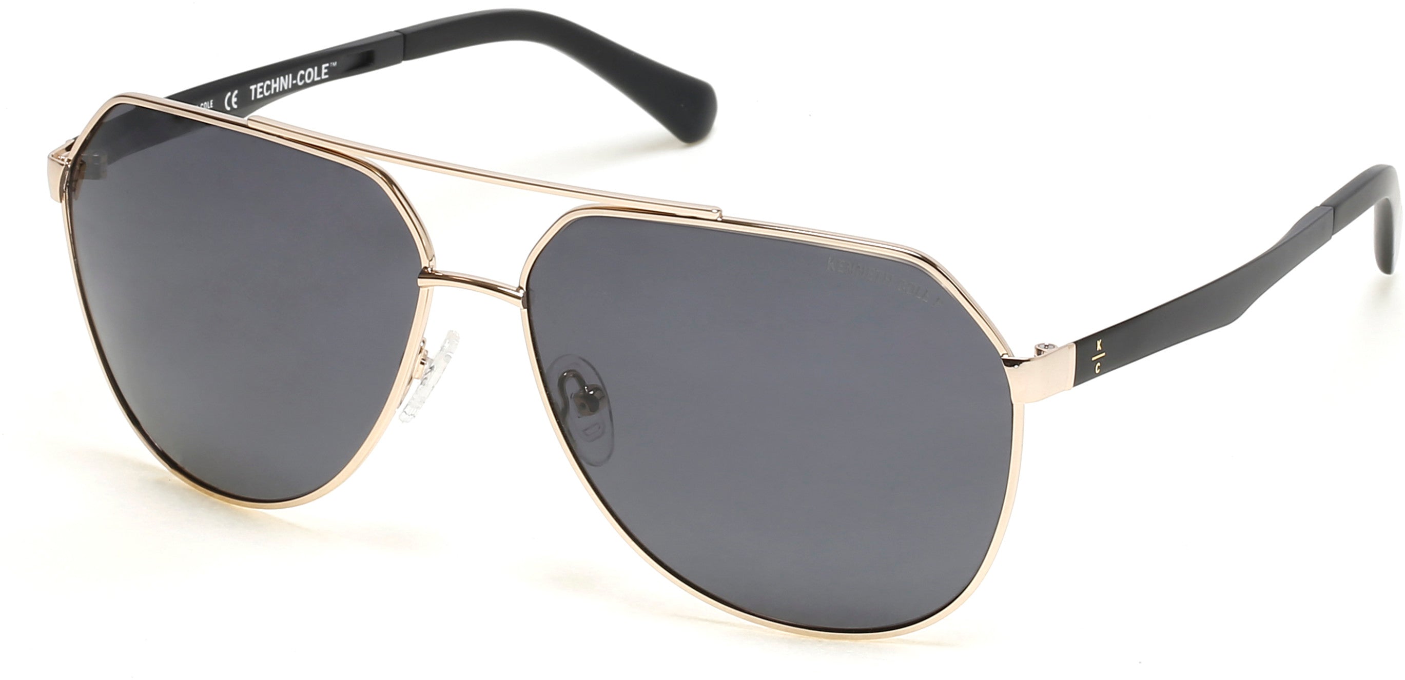 Kenneth Cole New York,Kenneth Cole Reaction KC7252 Pilot Sunglasses 32D-32D - Gold / Smoke Polarized