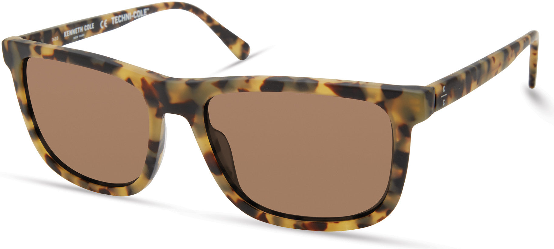 Kenneth Cole New York,Kenneth Cole Reaction KC7253 Geometric Sunglasses 56H-56H - Havana / Brown Polarized