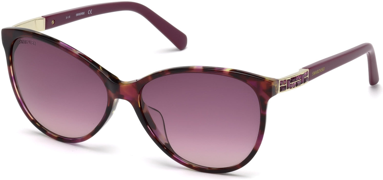 Swarovski SK0123-H Cat Sunglasses 56Z-56Z - Fuchsia Havana,  Gold Metal Insert, Amethyst Stone / Grad. Purple Lens