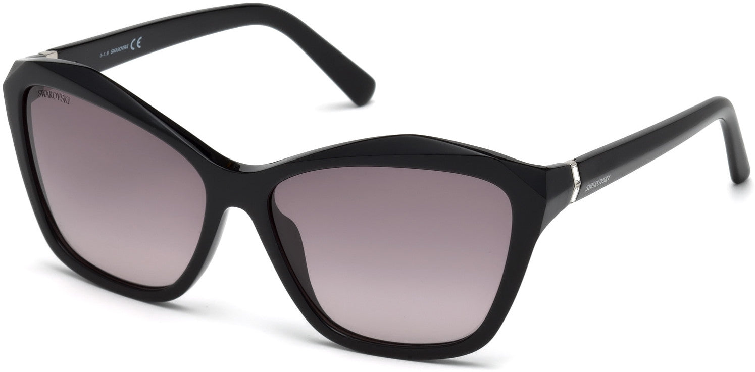 Swarovski SK0135 Square Sunglasses 01A-01A - Shiny Black  / Smoke