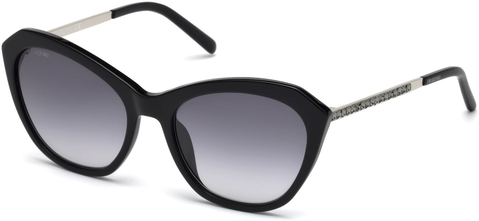 Swarovski SK0143 Cat Sunglasses 01B-01B - Shiny Black / Gradient Smoke Lenses