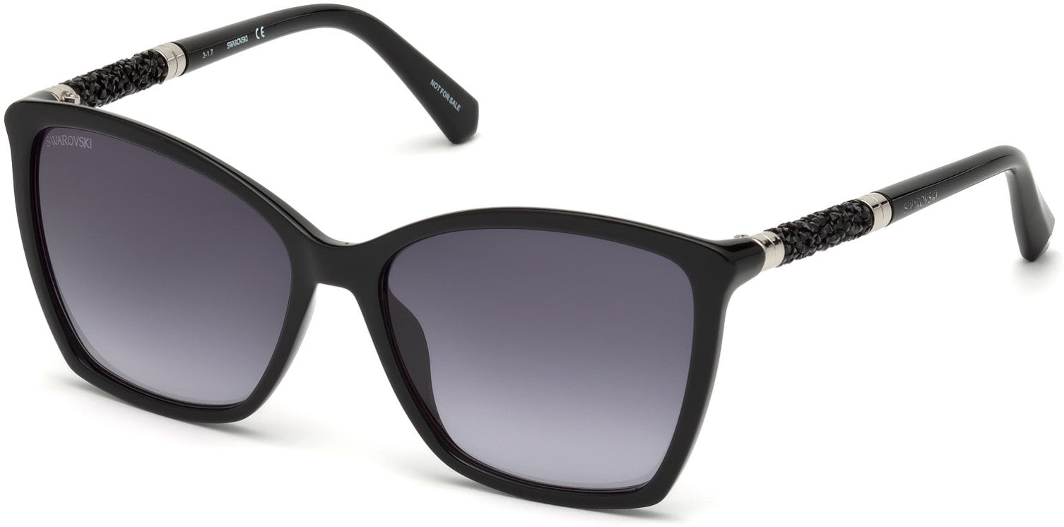 Swarovski SK0148 Square Sunglasses 01B-01B - Shiny Black / Gradient Smoke Lenses
